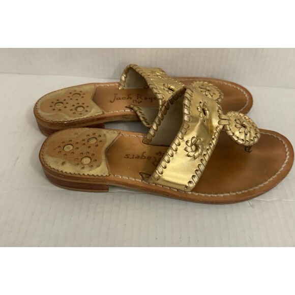 Jack Rogers Gold Jacks Classic Sandals Size 8.5 Beach Preppy Leather Low Heel - Picture 3 of 6